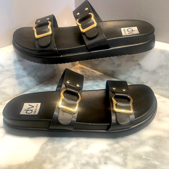 Dolce Vita Shoes - DV Dolce Vita Unique Black Gold Buckle Slide Sandals Women’s 10
